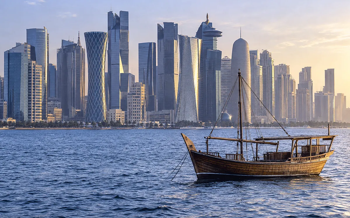 West Bay skyline across Doha Bay at night